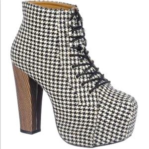 Checker black and white heeled booties